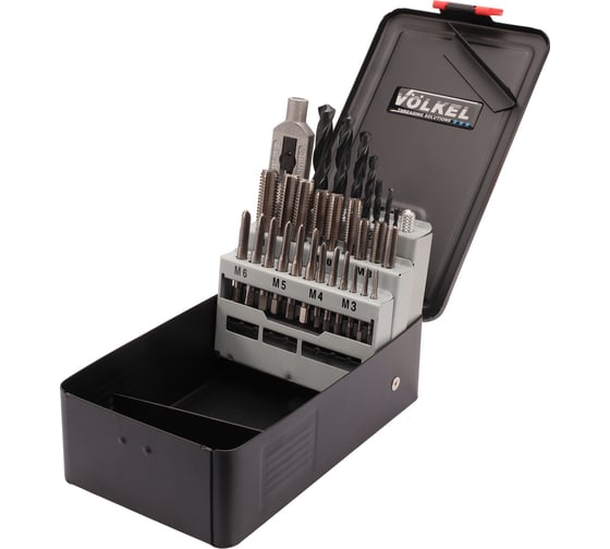 Изображение товара Набор комплектных метчиков VOLKEL M3-M12 HSS-G DIN352 (+ вороток, сверла) 29 предметов V49510