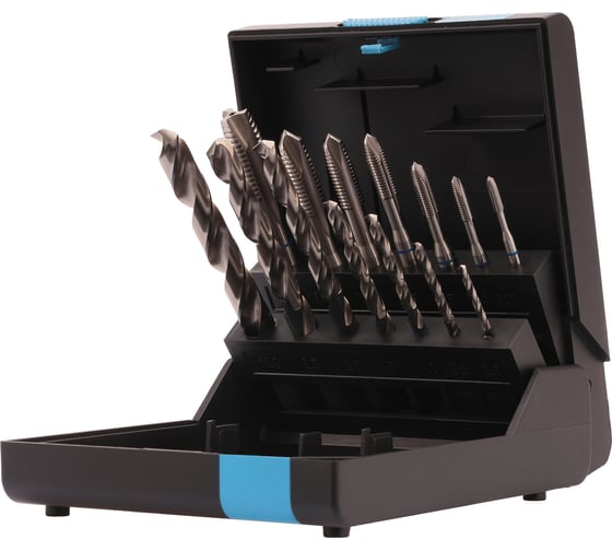 Изображение товара Набор машинных метчиков VOLKEL M3-M12 HSSE DIN371/376 (+ сверла) 14 предметов V47857