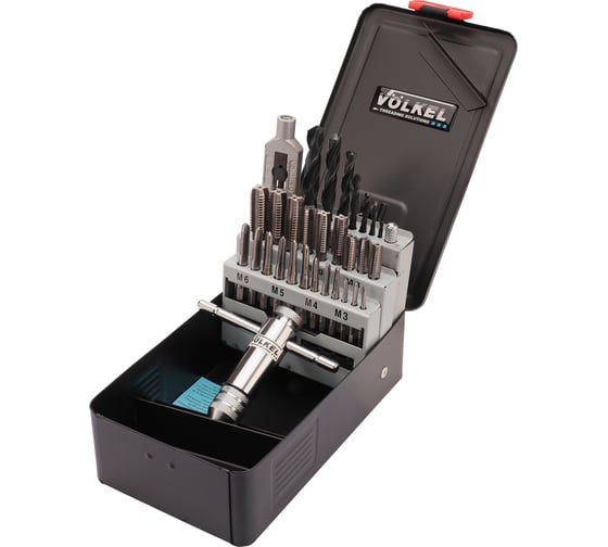 Изображение товара Набор комплектных метчиков VOLKEL M3-M12 HSS-G DIN352 (+ вороток, сверла) 30 предметов V49511