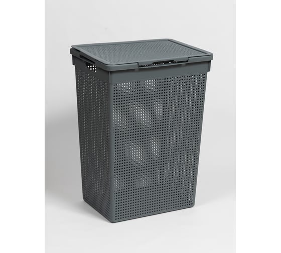 Изображение товара Корзина для белья Violet Лофт с крышкой 60 л серая 566018