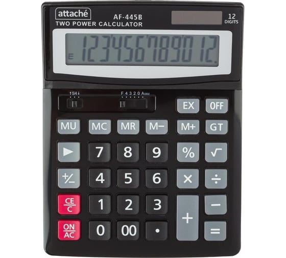 Изображение товара Калькулятор настольный полноразмерный Attache af-445b,12 разрядов, двойное питание, черный 1779737