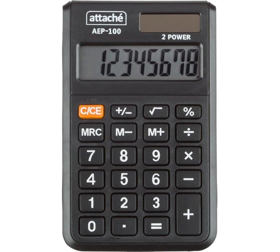 Изображение товара Калькулятор карманный Attache aep-100, 8 разрядов, двойное питание, черный 1779758
