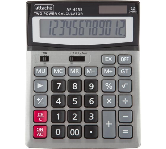 Изображение товара Калькулятор настольный полноразмерный Attache af-445s, 12 разрядов, двойное питание, серебристый 1779736