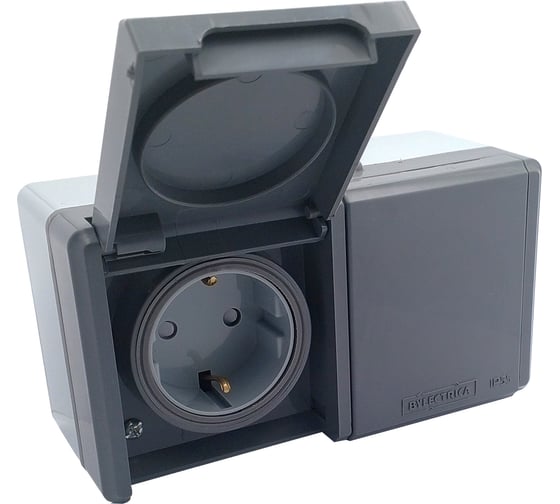 Изображение товара 2-местная розетка Bylectrica с земл., шторки, IP55 серия ПРАЛЕСКА АКВА РА16-0156 (03)