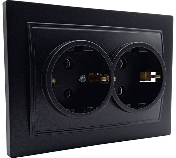 Изображение товара Розетка 2-местн. BylectricaСУ, с земл.., ALEGRA-THOR, metallic, матовый черный 27381025