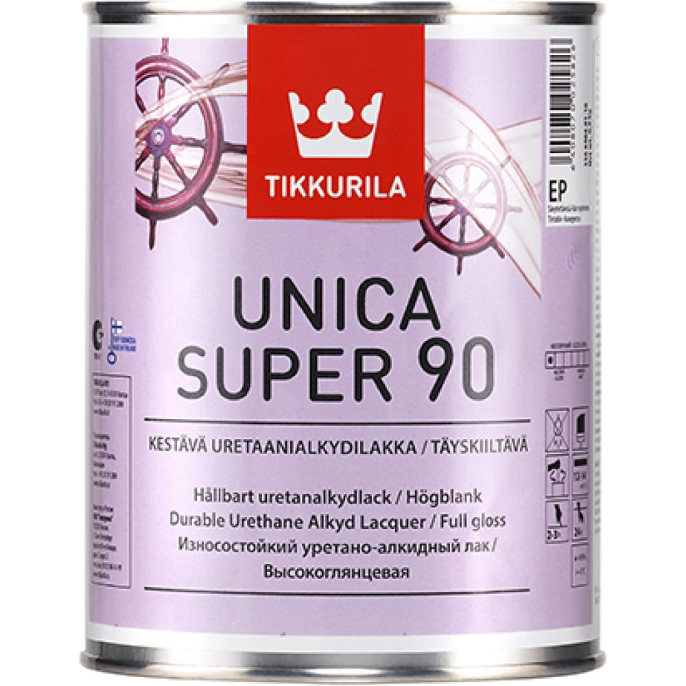 фото Лак tikkurila unica super 90 алкидно уретановый универсальный износостойкий, высокоглянцевый 2,7л 55664040130
