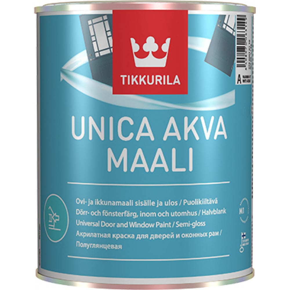 фото Краска tikkurila unica akva maali акрилатная для окон и дверей, полуглянцевая, база a 2,7л* 47860010130