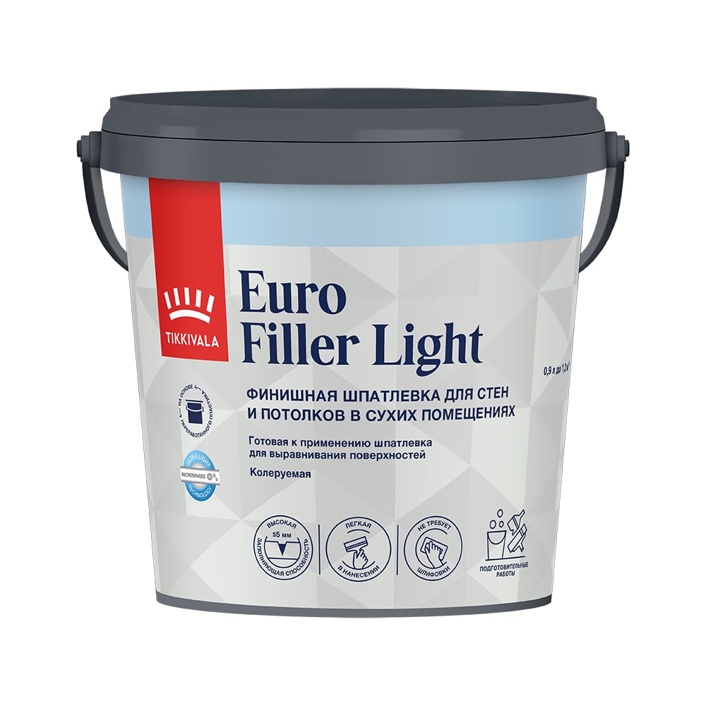 Изображение товара Шпаклевка финишная легкая Tikkurila EURO FILLER LIGHT 0.9 л 700009481