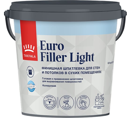 Изображение товара Шпаклевка финишная легкая Tikkurila EURO FILLER LIGHT 0.9 л 700009481