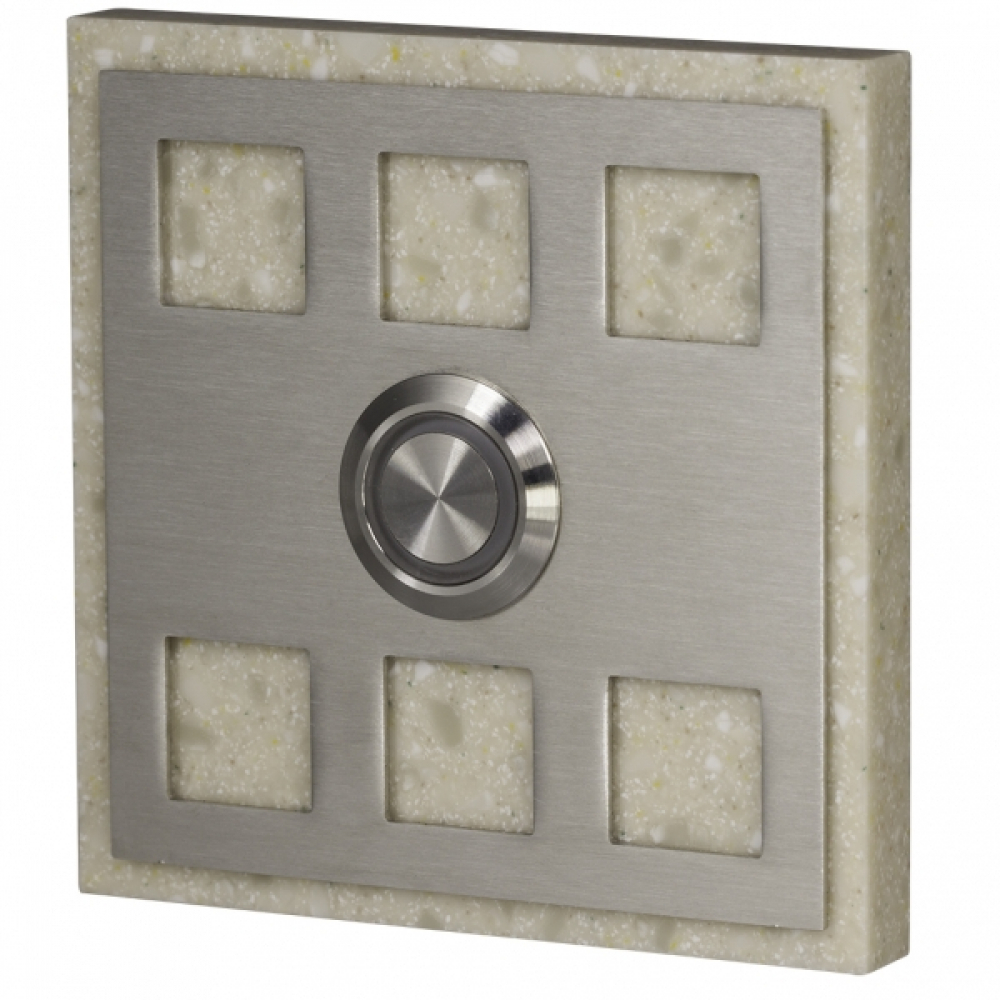 фото Интерьерная кнопка звонка с подсветкой zamel квадратная, нержавеющая сталь/бежевый, искусственный камень, 250 в pdk-251