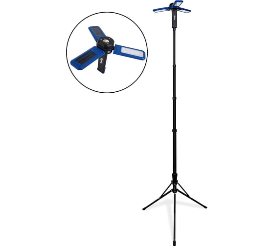 Изображение товара Аккумуляторная мачта освещения TopON LED 12 Вт 1200 лм 3.7 B 2.6 Ач 9.62 Втч поворотные блоки, крючок, магниты, стойка 70-220 см, IPX4 TOP-MX12T