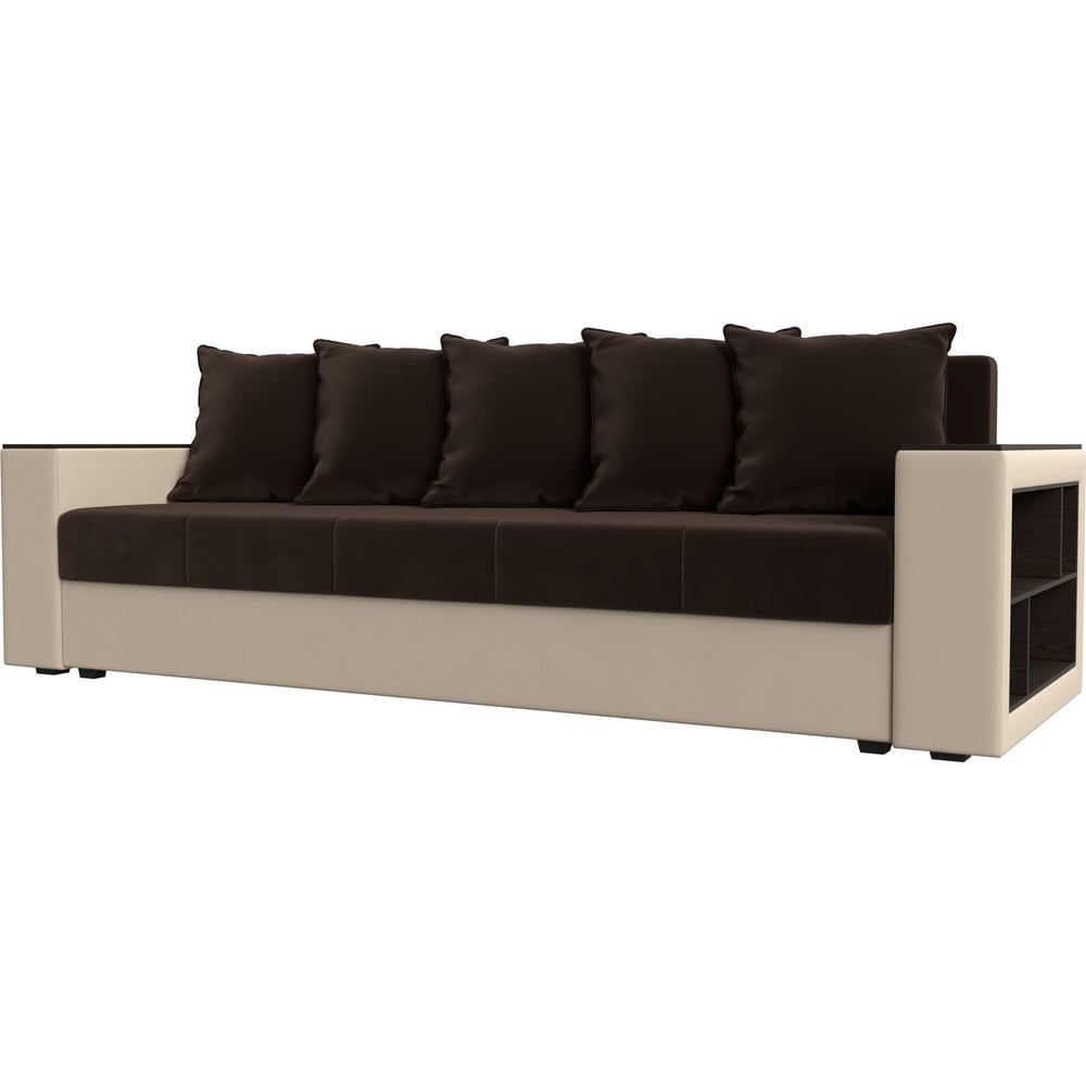 Изображение товара Диван прямой Дубай Лайт с полками справа современный микровельвет и экокожа