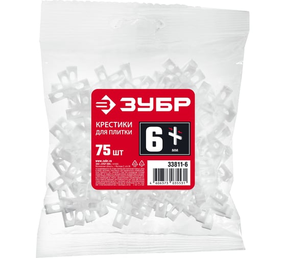 Изображение товара Крестики для кафеля Зубр 6 мм 75 шт. 33811-6
