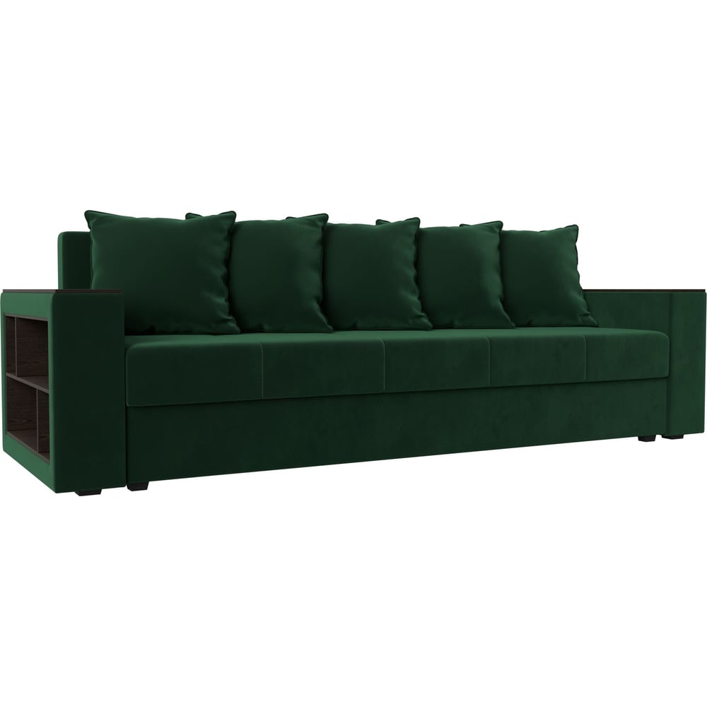 Изображение товара Диван Дубай Лайт с полками и механизмом еврокнижка, зеленый велюр