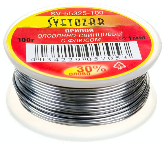Изображение товара Оловянно-свинцовый припой Светозар 100 гр. 30% Sn/70% Pb SV-55325-100