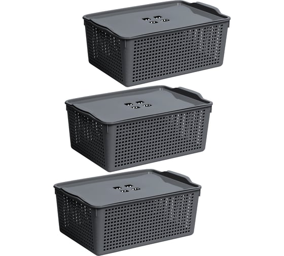 Изображение товара Корзинка Violet Лофт 13 л с крышкой серая набор 3 шт N-6461/3-18