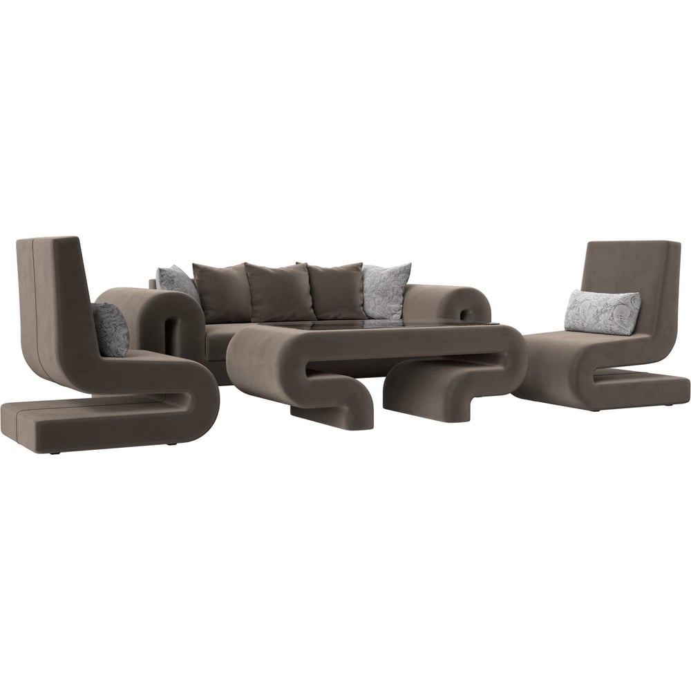 Изображение товара Мебельный набор волна-2 Стол диван 2 кресла современный коричневый велюр