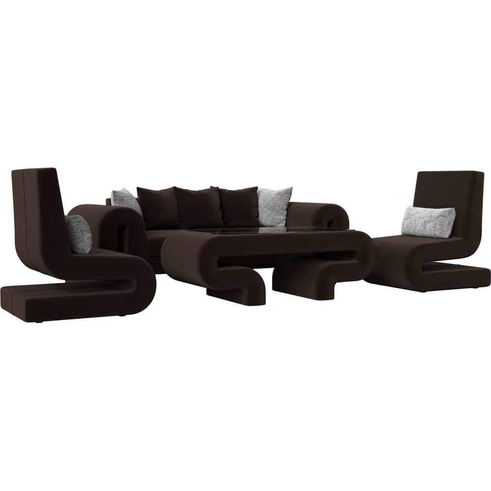 Изображение товара Мебельный набор волна-2 стол диван 2 кресла Лига диванов современный стиль коричневый