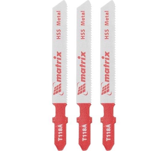 Изображение товара Набор пилок по металлу для электролобзика Professional 50x1.2 мм HSS EU-хвостовик MATRIX 78207 3 шт.