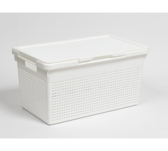 Изображение товара Корзина Violet Лофт узкая с крышкой 21 л белая набор 3 шт N-5621/3-06