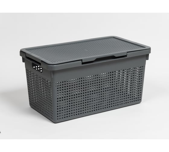 Изображение товара Корзина Violet Лофт узкая с крышкой 21 л серая набор 2 шт N-5621/2-18