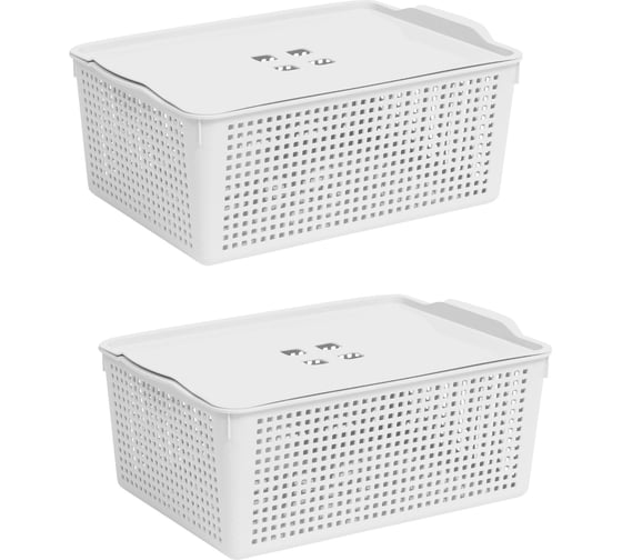 Изображение товара Корзинка Violet Лофт 13 л с крышкой белая набор 2 шт N-6461/2-06