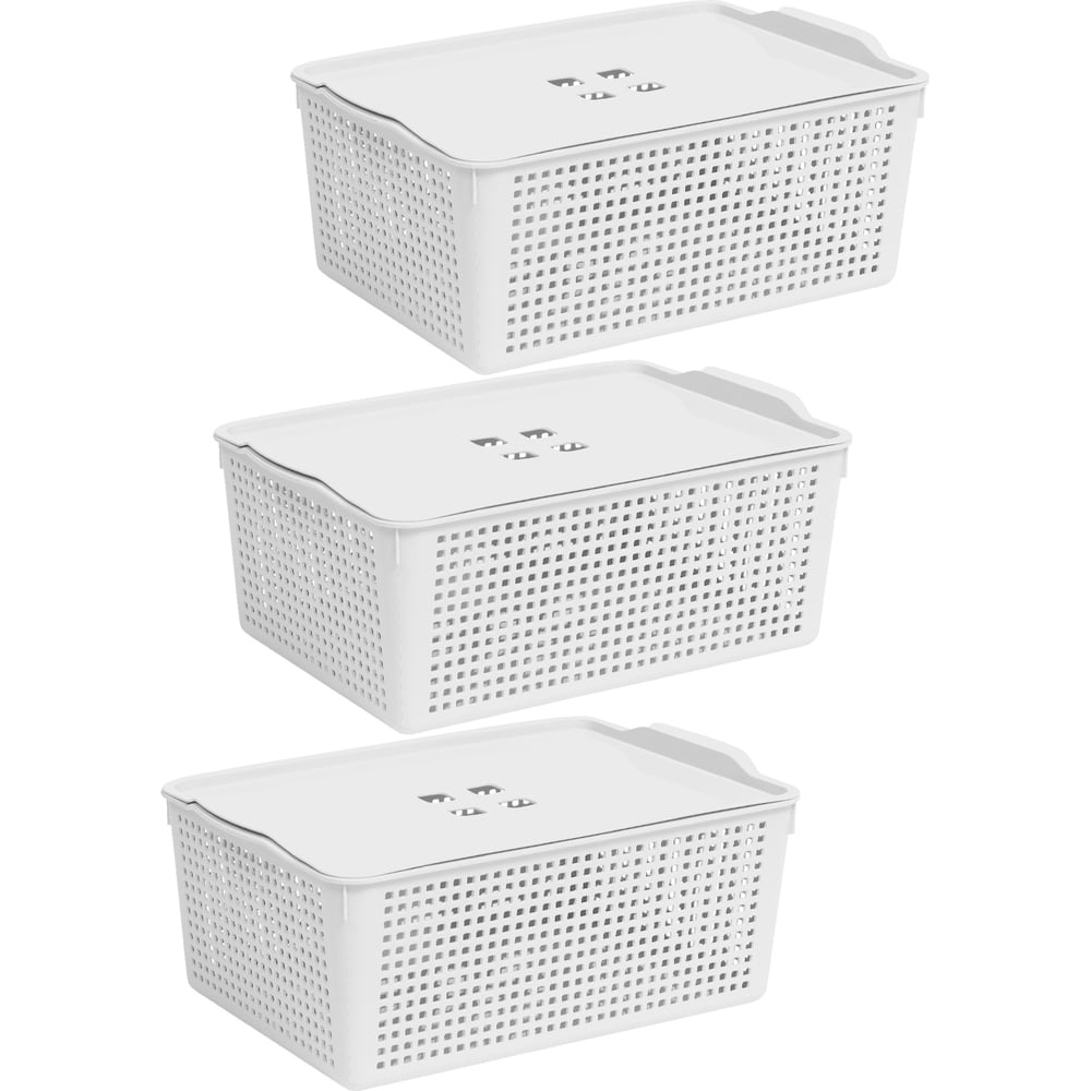 Изображение товара Корзинка Violet Лофт 13 л с крышкой белая набор 3 шт