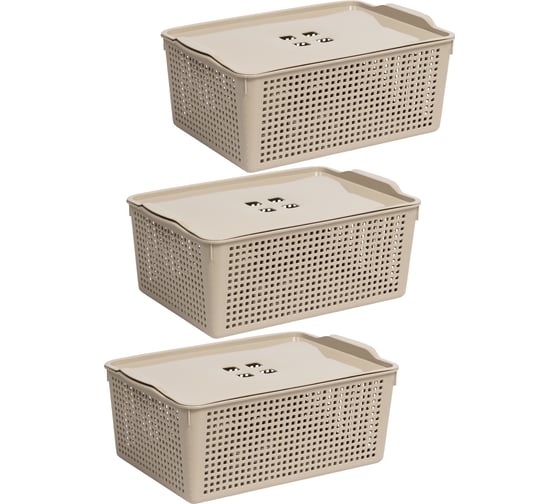 Изображение товара Корзинка Violet Лофт 13 л с крышкой латте набор 3 шт N-6461/3-20