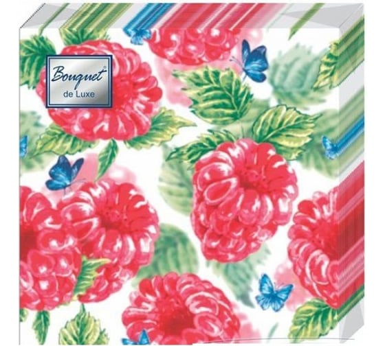 Изображение товара Салфетки бумажные EUROHOUSE 24x24 см 3-слойные, Малинка 25 шт Bouguet de Luxe 37092
