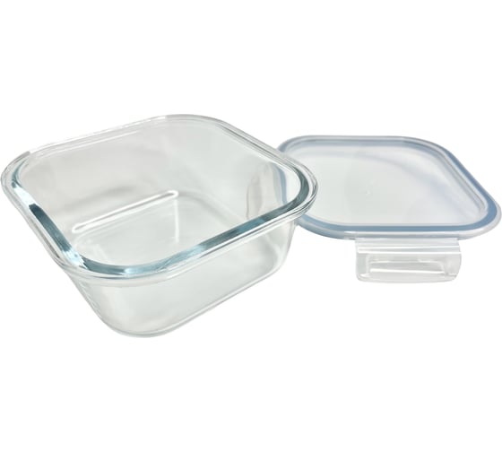 Изображение товара Контейнер для продуктов EUROHOUSE стеклянный с пластиковой крышкой 320 мл 12x12x6 см жаропрочное стекло 16036