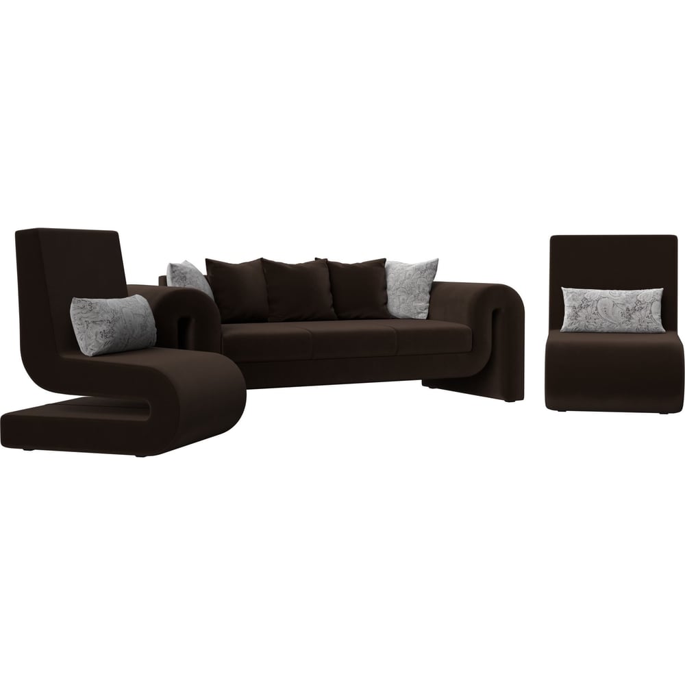 Изображение товара Мебельный набор волна-1 диван и 2 кресла Лига диванов современный стиль коричневый