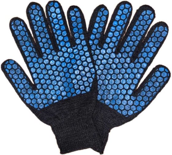 Изображение товара Трикотажные перчатки ПРОМПЕРЧАТКИ с ПВХ "соты", 5 нитей, 10 класс, черные, 10 пар в упаковке ПП-27028/10