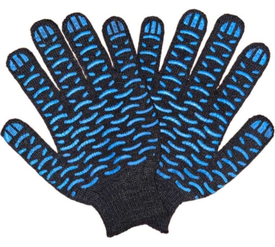 Изображение товара Трикотажные перчатки ПРОМПЕРЧАТКИ с ПВХ "волна", 4 нити, 10 класс, черные, 100 пар в упаковке ПП-25220/100