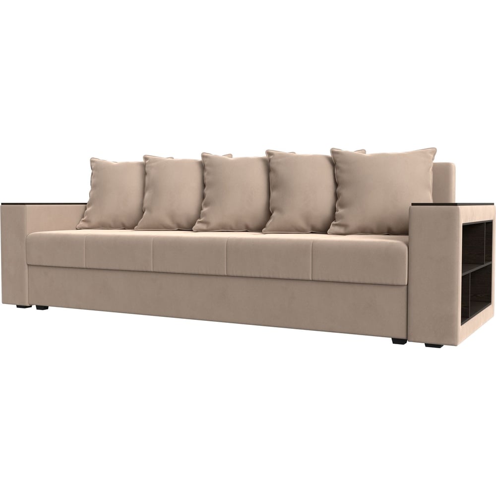 Изображение товара Диван прямой Дубай Лайт с полками и ящиком, велюр бежевый, Лига диванов