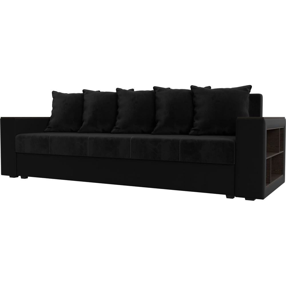 Изображение товара Диван прямой Дубай Лайт с полками справа современный стиль черный 1.5 спальное место