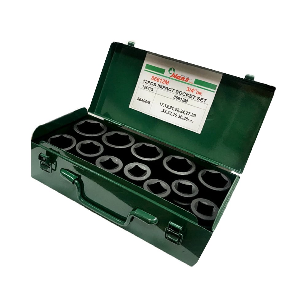 Изображение товара Комплект ударных головок Hans 3/4" 17-38 мм 12 предметов