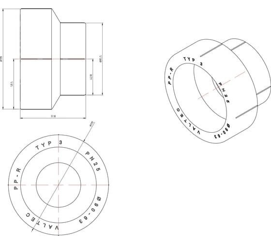 Изображение товара Переходная муфта Valtec PPR 90-63 мм VTp.705.0.090063