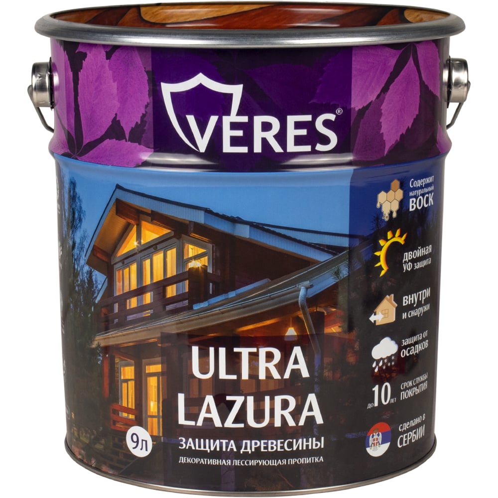Пропитка Veres Ultra Lazura №12 белый 9 л 1 205696