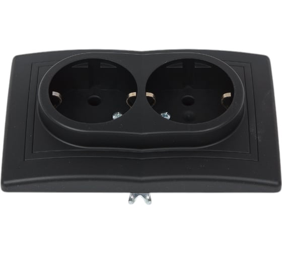 Изображение товара Двойная розетка Aling-conel PRESTIGE с заземлением 16A 250V чёрная soft touch /арт. / 604.E1E1