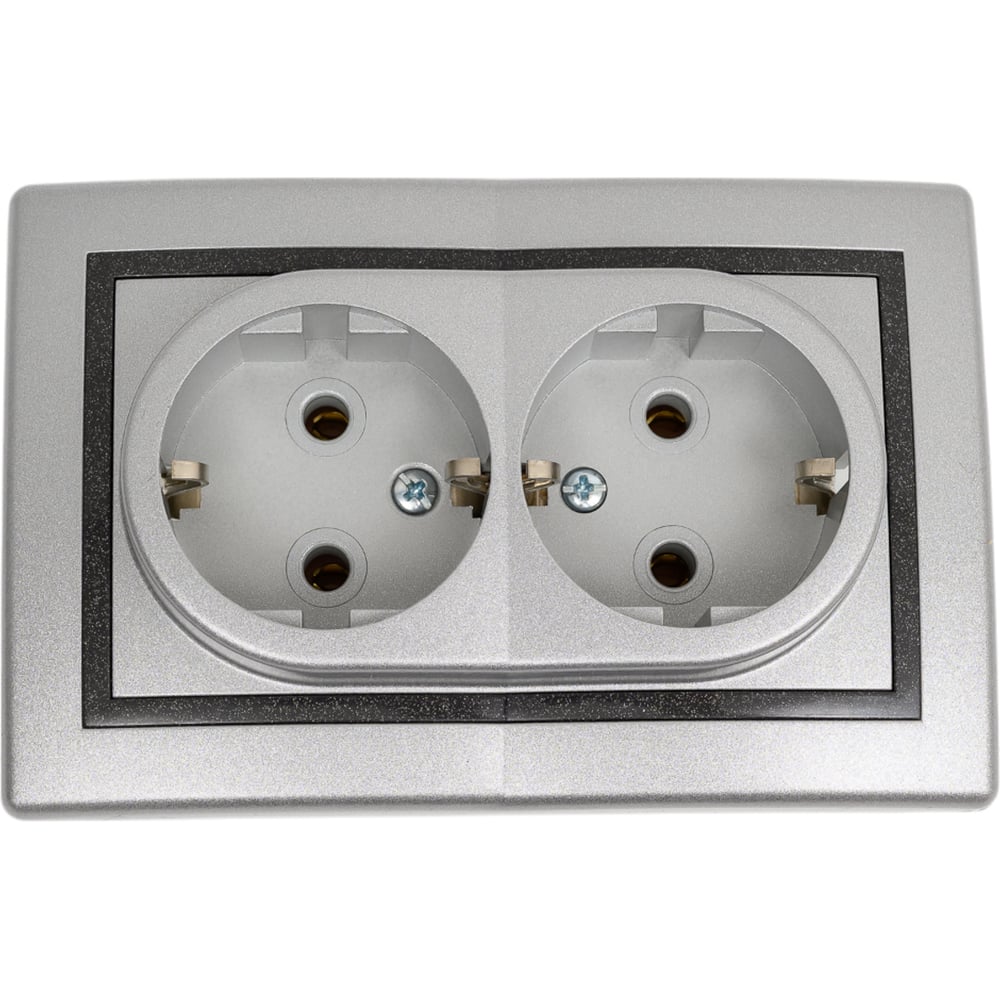 Изображение товара Двойная розетка Aling-conel PRESTIGE с заземлением 16A 250V серебро-графит