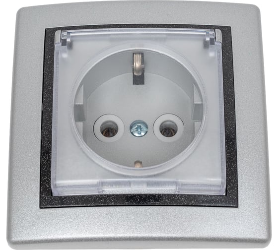 Изображение товара Розетка Aling-conel PRESTIGE с заземлением с крышкой 16A 250V серебро-графит-серебро /арт. / 633.S2S