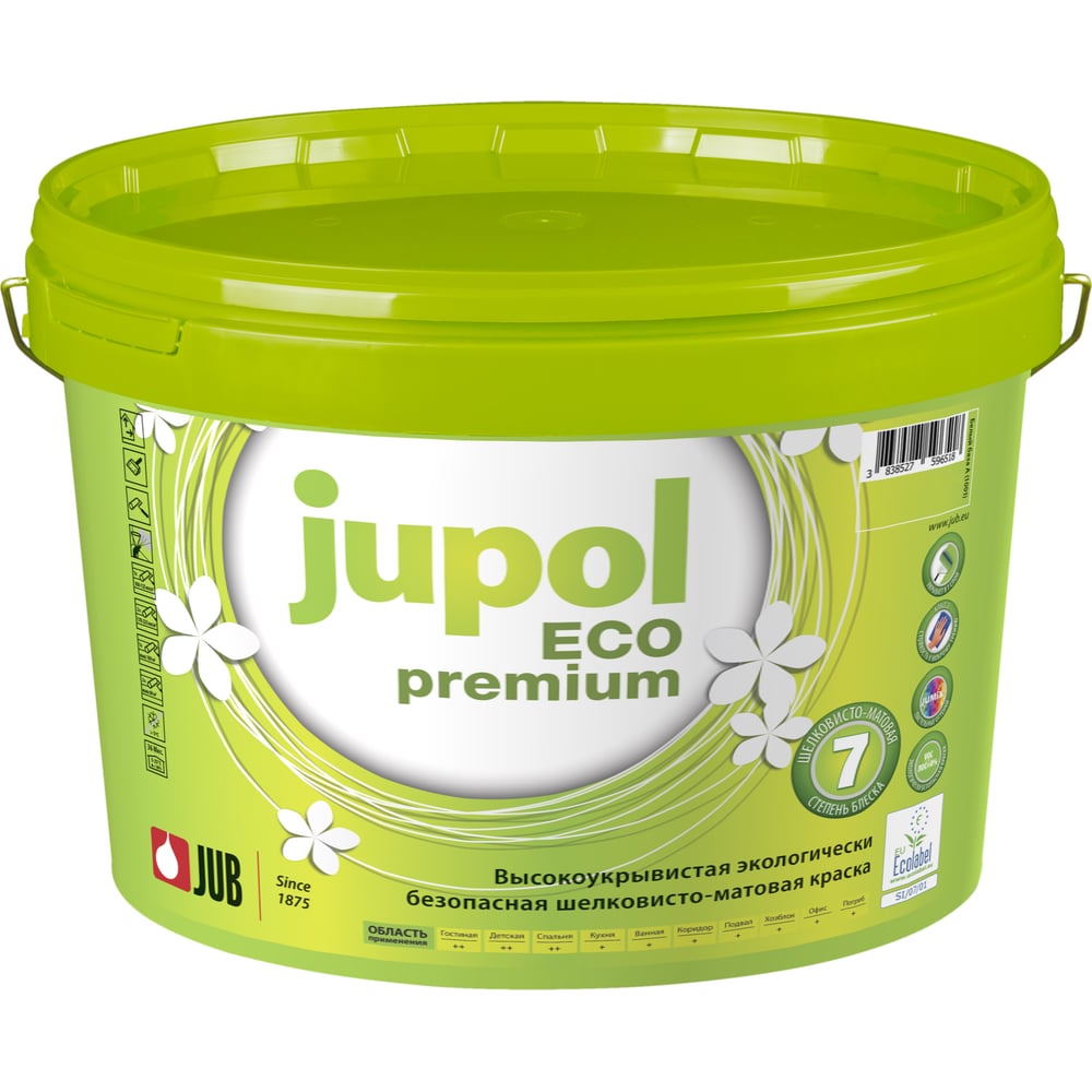 фото Краска jub jupol eco premium для внутренних работ база а 1001 2 л 1/8/192 51223