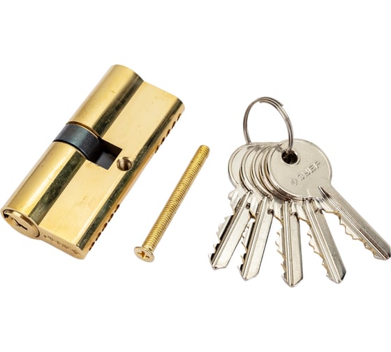 Изображение товара Цилиндровый механизм Зубр Мастер тип ключ-ключ цвет латунь 5-PIN 70 мм 52101-70-1