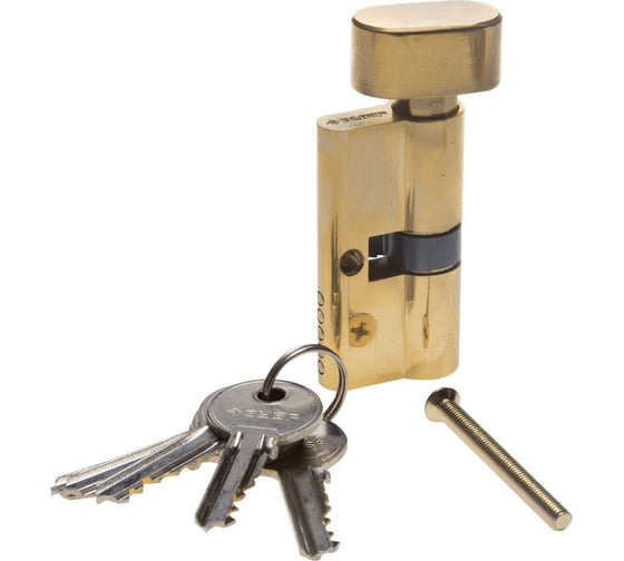 Изображение товара Цилиндровый механизм Зубр Мастер тип ключ-защелка цвет латунь 5-PIN 60 мм 52103-60-1