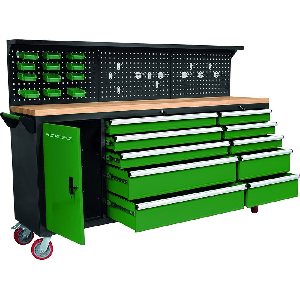 Изображение товара Передвижной металлический верстак Rockforce 485x1480x2130 мм с перфорацией и тумбами