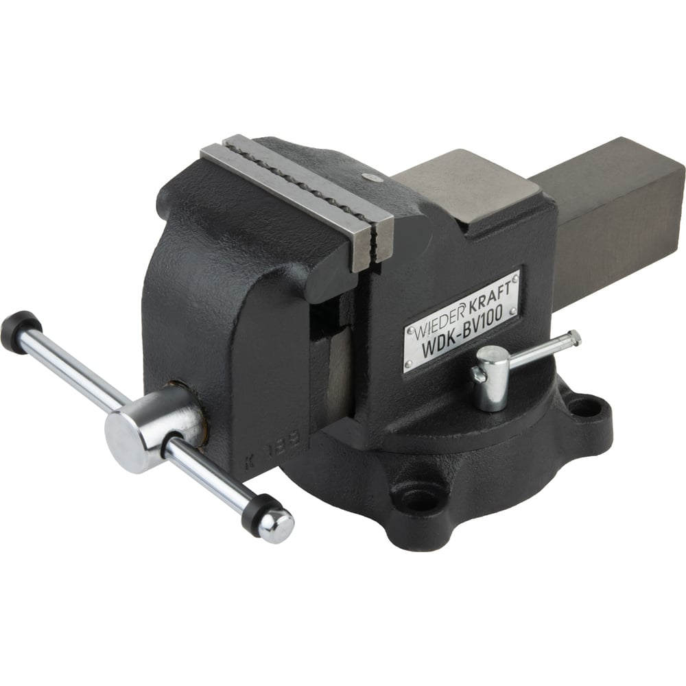 Изображение товара Профессиональные слесарные тиски WIEDERKRAFT поворотные, с наковальней, 100 мм WDK-BV100