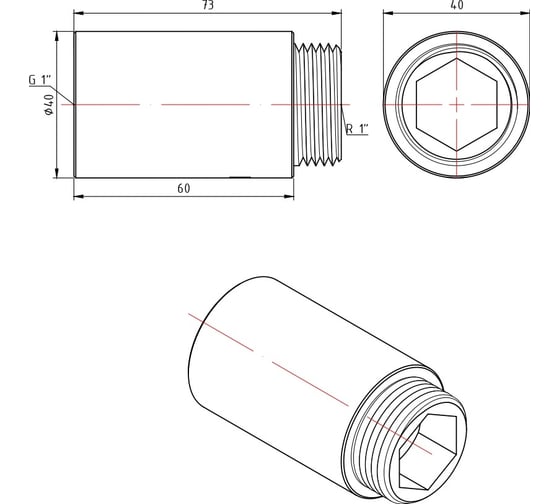 Изображение товара Удлинитель Valtec внутренняя резьба 1"x60 мм хром VTr.198.C.0660