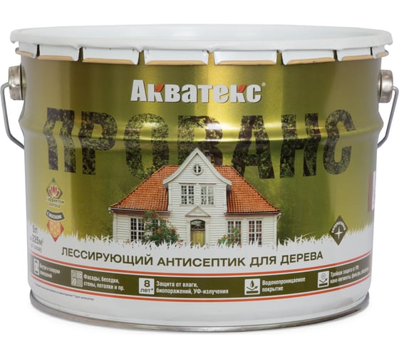 Изображение товара Антисептик для дерева АКВАТЕКС ПРОВАНС лессирующий, полуматовый, бесцветный 9 л 1 205723