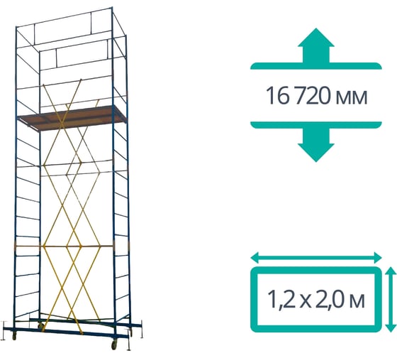 Изображение товара Вышка-тура + комплект комбинированных настилов ООО "ПК МДН-Пром" ВСРП 16.720х2.0х1.2 м 14617