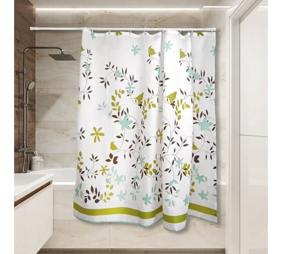 Изображение товара Штора для ванной Сантис тканевая 90 г/кв.м pe-205 листья 180x180 см 025393